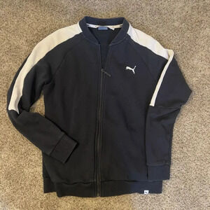 Puma‎ Retro Y2K 90s Full Zip Track Jacket Size Large Black White Stripe Logo